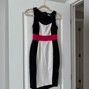 Women’s Black and White Dress with Pink Accent